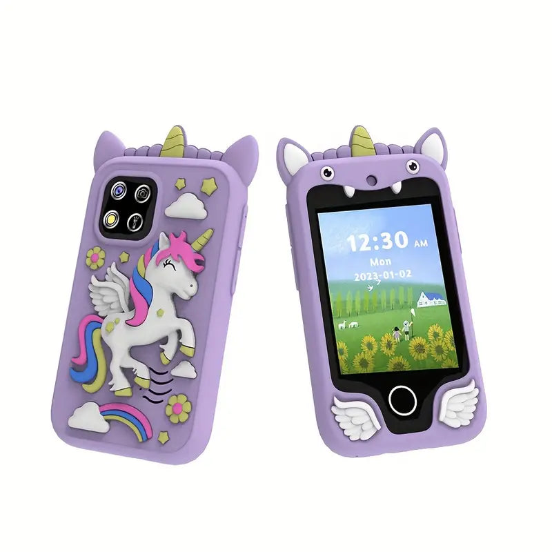 Kids' Educational Smartphone Toy with 2.8" HD Screen, Unicorn Design, Stereo Speakers, Media Card Reader, USB Charging, Rechargeable