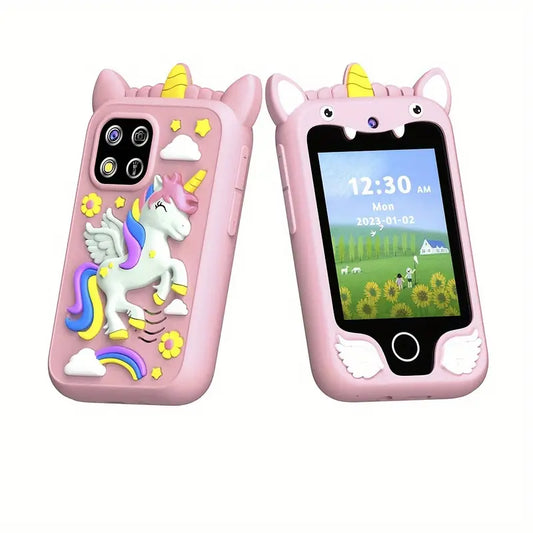 Kids' Educational Smartphone Toy with 2.8" HD Screen, Unicorn Design, Stereo Speakers, Media Card Reader, USB Charging, Rechargeable